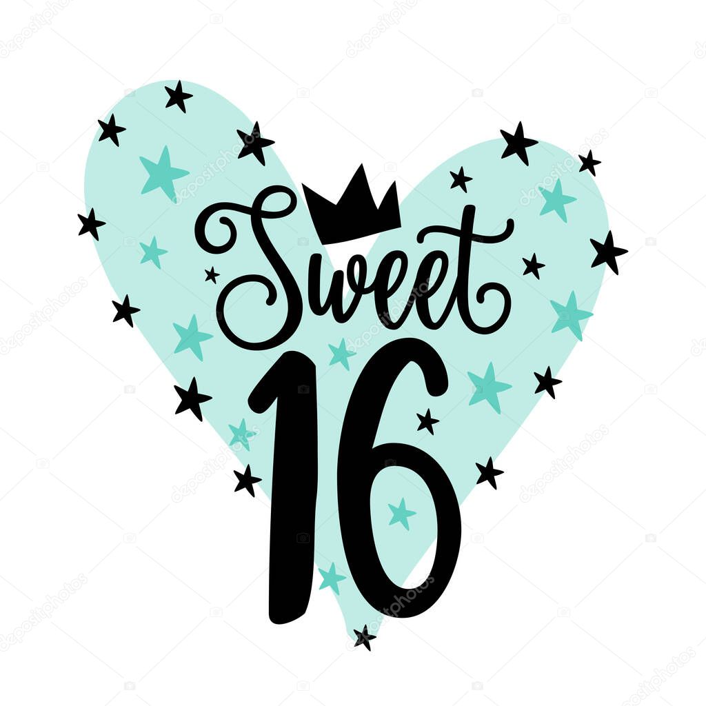 Sweet 16 - fashionable decoration for birthday. Good for greeting card, poster, invitation card, textile print, and other gift design.