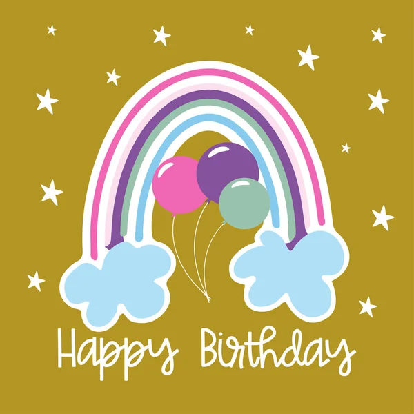 Happy Birthday Regenbogen Mit Luftballons Auf Goldenem Hintergrund Gut Für — Stockvektor