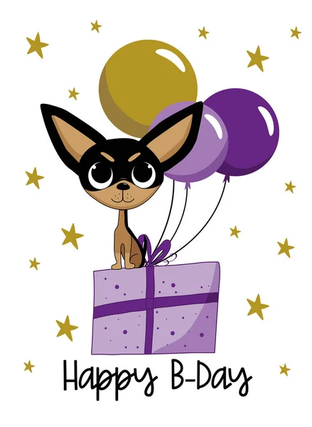 Joyeux Anniversaire Chihuahua Chien Mignon Sur Cadeau Anniversaire Avec Des — Image vectorielle