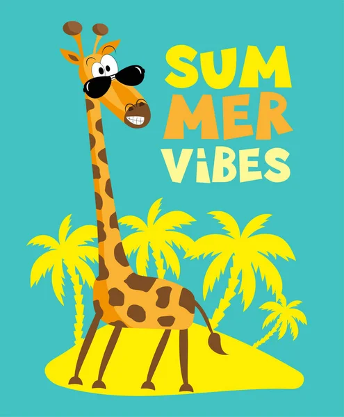 Summer Vibes Funny Giraffe Island Good Baby Clothes Poster Card — Stok Vektör