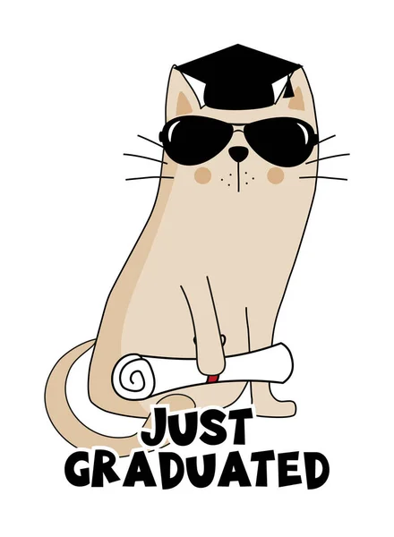 Just Graduated Funny Graduation Phrase Proud Cat — Image vectorielle