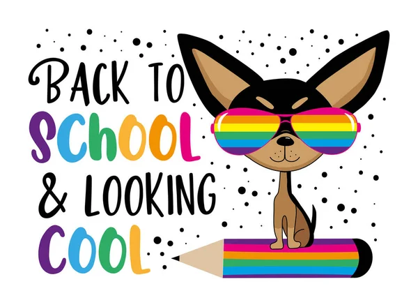 Back School Looking Cool Funny Slogan Cartoon Dog Pencil Good — 스톡 벡터