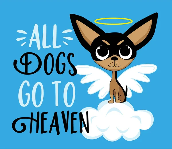 All Dogs Heaven Cute Chihuahua Dog Angel Wings Gloria Cloud — Vettoriale Stock