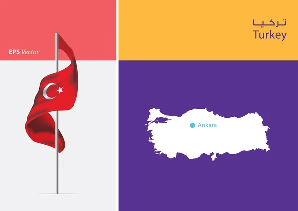 Bandeira Turquia Sobre Fundo Branco Mapa Turquia Com Posição Capital —  Vetores de Stock