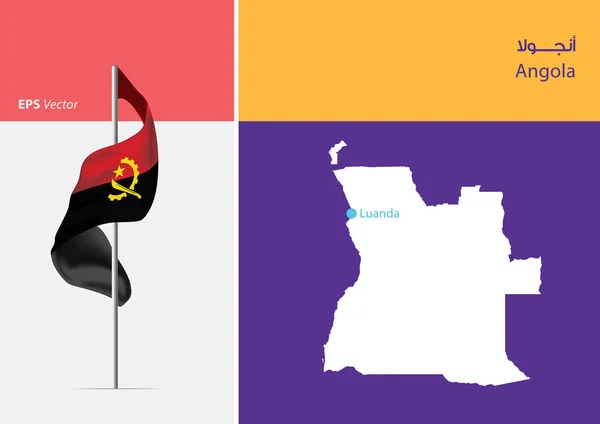 Bandeira Angola Sobre Fundo Branco Mapa Angola Com Posição Capital — Vetor de Stock