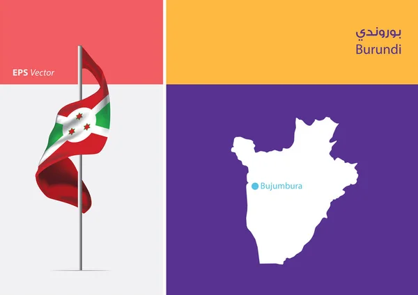 Bandeira Burundi Sobre Fundo Branco Mapa Burundi Com Posição Capital — Vetor de Stock