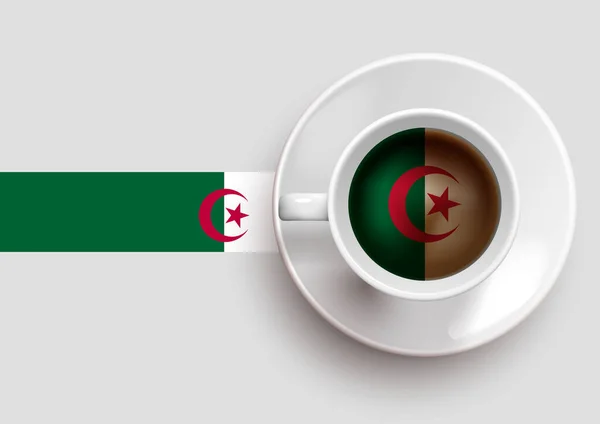 Bandeira Argélia Com Xícara Café Vista Superior Ilustração Vetorial —  Vetores de Stock
