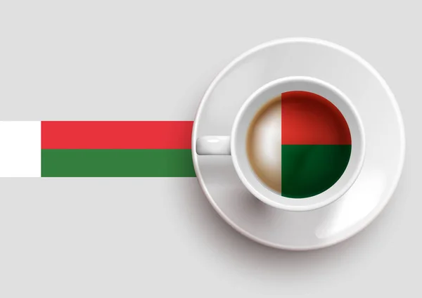 Madagaskar Vlag Met Koffie Bovenaanzicht Vector Illustratie — Stockvector