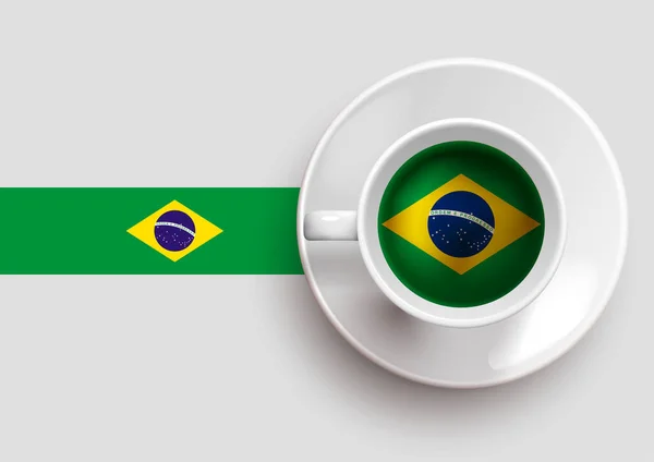Bandeira Brasil Com Uma Taça Café Saborosa Vista Superior Fundo —  Vetores de Stock