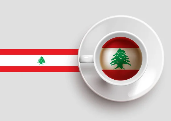 Bandeira Líbano Com Uma Taça Café Saborosa Vista Superior Fundo —  Vetores de Stock