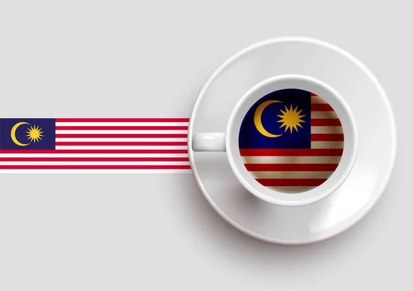 Bendera Malaysia Dengan Cangkir Kopi Lezat Atas Tampilan Dan Latar - Stok Vektor