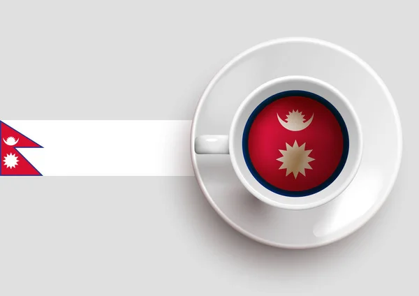 Σημαία Νεπάλ Ένα Νόστιμο Φλιτζάνι Καφέ Στην Κορυφή Θέα Και — Διανυσματικό Αρχείο