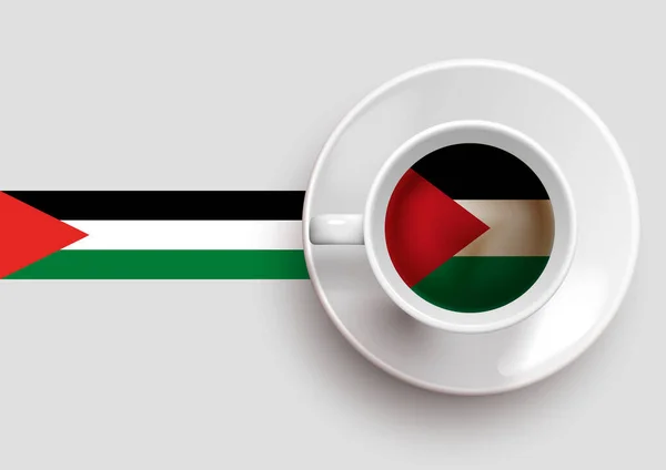 Palestine Flag Tasty Coffee Cup Top View Gradient Background Hot — Stock Vector