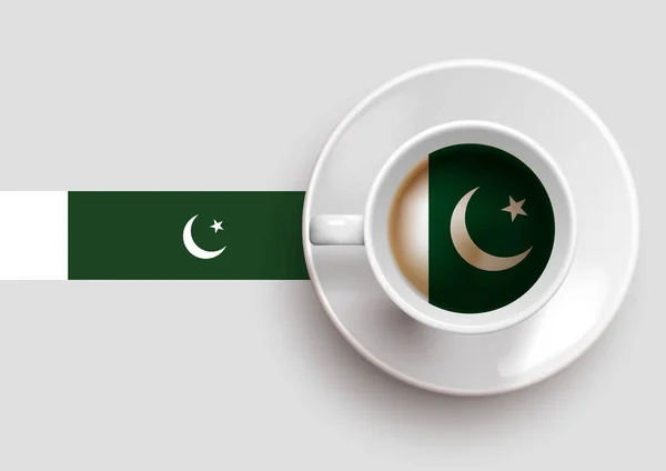 Bandeira Paquistão Com Uma Taça Café Saborosa Vista Superior Fundo —  Vetores de Stock