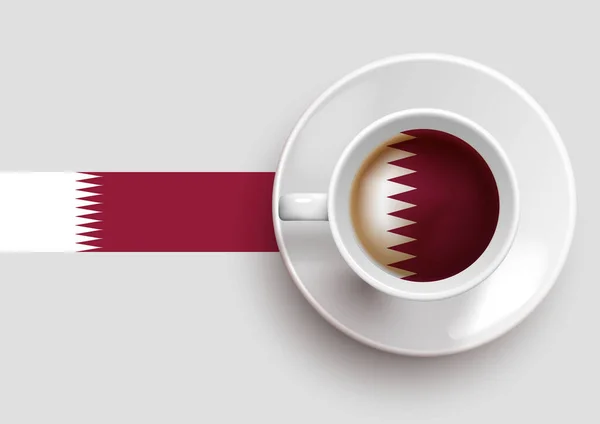 Bandeira Qatar Com Uma Taça Café Saborosa Vista Superior Fundo —  Vetores de Stock