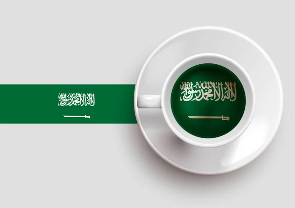 Bandeira Reino Arábia Saudita Com Uma Taça Café Saborosa Vista —  Vetores de Stock