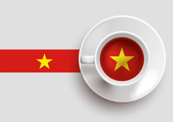 Σημαία Βιετνάμ Ένα Νόστιμο Φλιτζάνι Καφέ Στην Κορυφή Θέα Και — Διανυσματικό Αρχείο