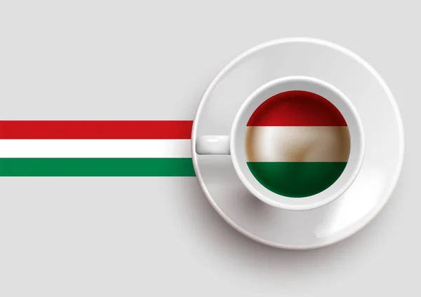 Hongarije Vlag Met Een Lekkere Koffiekop Aan Bovenzijde Een Gradiënt — Stockvector