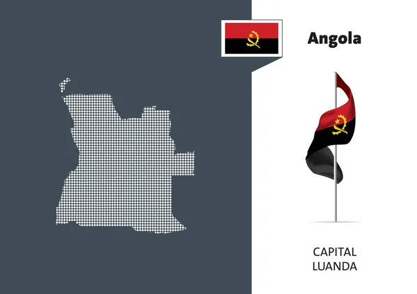 Bandera Angola Sobre Fondo Blanco Mapa Punteado Angola Con Nombre — Archivo Imágenes Vectoriales