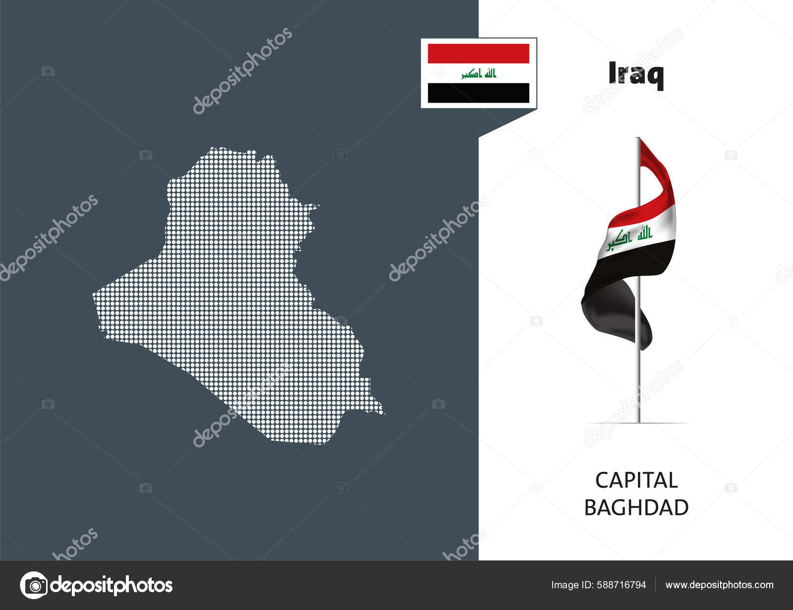 Flag Iraq White Background Dotted Map Iraq Capital Name Baghdad Stock