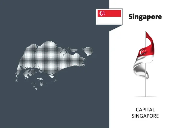 Flag Singapore White Background Dotted Map Singapore Capital Name Singapore — Image vectorielle