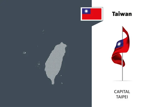 Flag Taiwan White Background Dotted Map Taiwan Capital Name Taipei — Διανυσματικό Αρχείο