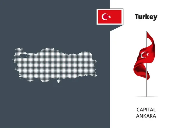 Flag Turkey White Background Dotted Map Turkey Capital Name Ankara —  Vetores de Stock