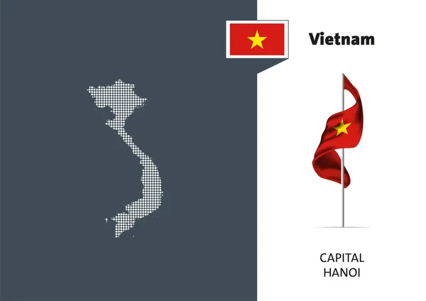 Flag Vietnam White Background Dotted Map Vietnam Capital Name Hanoi — Διανυσματικό Αρχείο