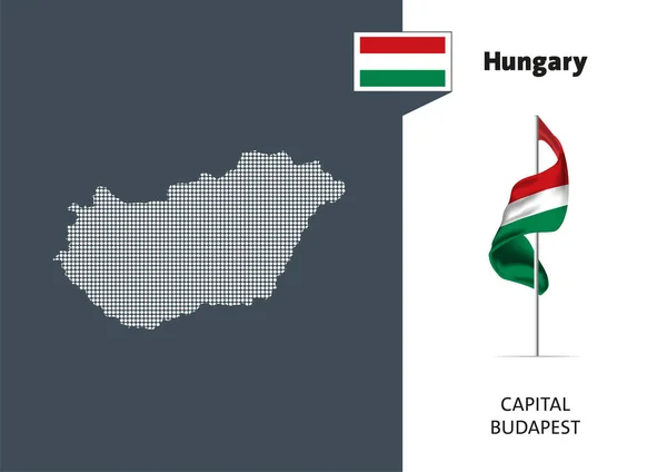 Flag Hungary White Background Dotted Map Hungary Capital Name Budapest — Stockvector