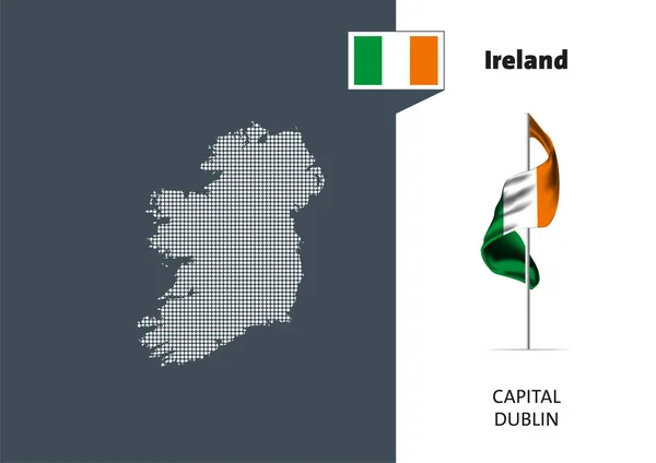 Flag Ireland White Background Dotted Map Ireland Capital Name Dublin — Stockvector