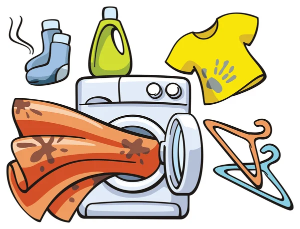Vuile kleren en wasmachine machine — Stockvector