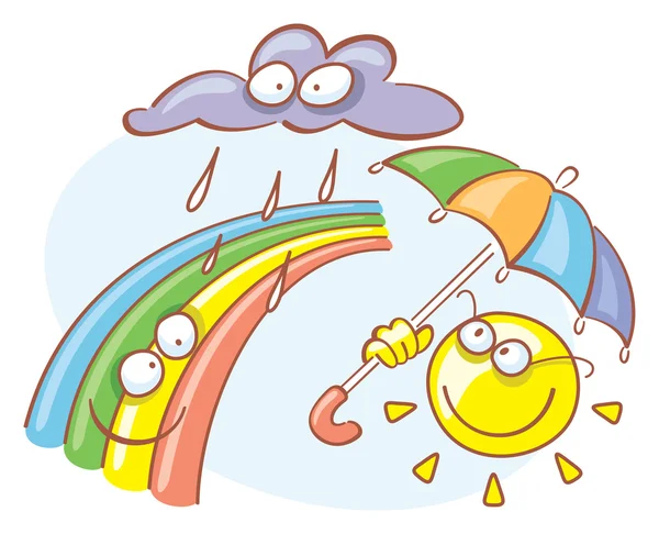 Bulut, güneş şemsiyesi ve rainbow ile — Stok Vektör
