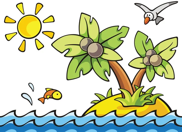 Ilustração vetorial colorida com ilha de palma — Vetor de Stock