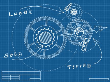 blauwdruk van ruimte mechanic - met planeten, sterren, tandwielen