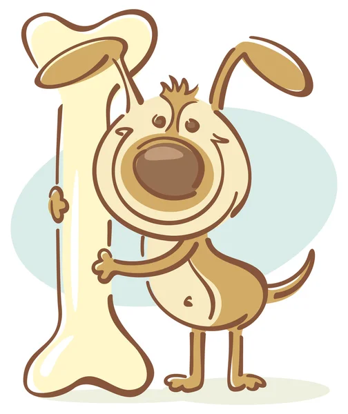 クイック スケッチ ベクトルの犬、大きな骨を保持 — ストックベクタ