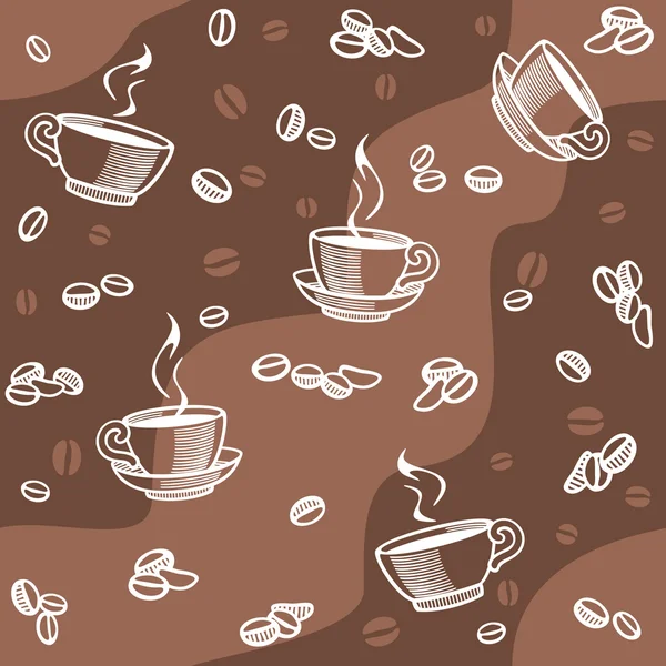 Background with coffee beans and cup - seamless — Stock Vector