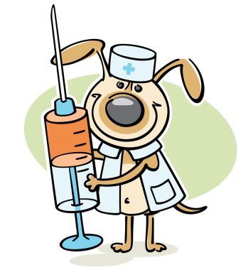Cartoon dog with syringe clipart