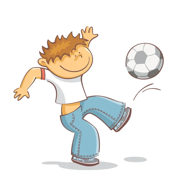 Мальчик пинает футбол — стоковый вектор