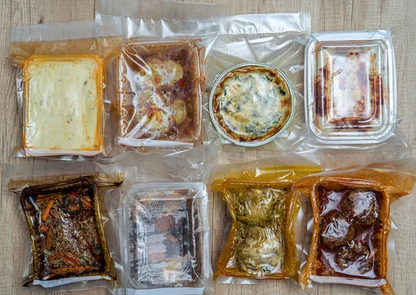 Различные Блюда Вакуумной Упаковки Готовые Употреблению Концепция Здорового Питания Быстрого — стоковое фото
