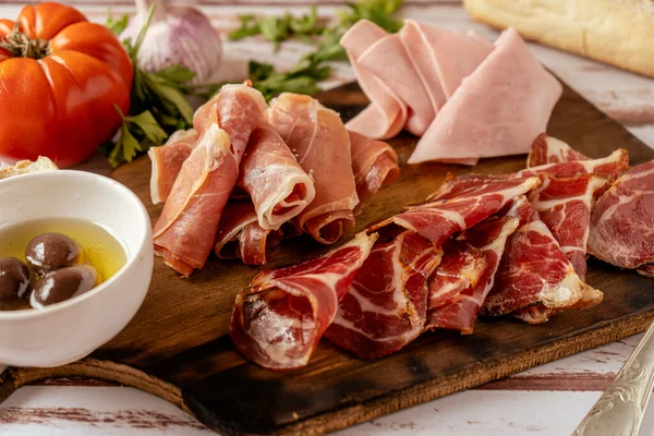 High View Delicious Table Serrano Ham Cooked Ham Pickled Pork — Stock Photo, Image
