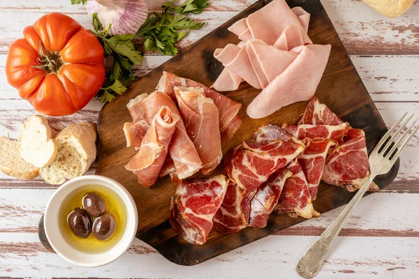Top View Delicious Table Serrano Ham Cooked Ham Pickled Pork — Stock Fotó