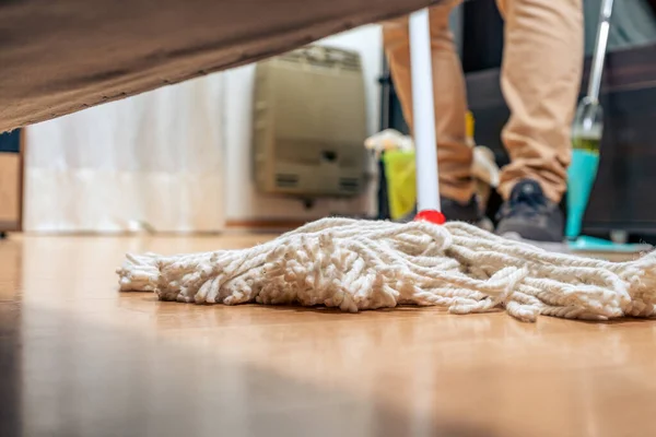 Normal View Armchair Rope Mop Being Wiped Floor House Cleaning — Stock Photo, Image