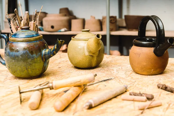 Handmade Ceramic Kettles Teapots — Stock Photo, Image