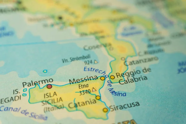 Mapa Orográfico Del Sur Italia Región Calabria Isla Sicilia Con — Foto de Stock
