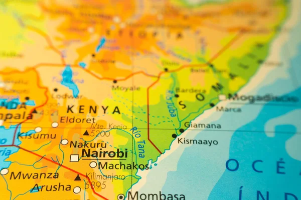 Kenya Borászati Térképe Afrikában Kilimandzsáróval Kenya Hegyével Referenciákkal Spanyolul Térképészet — Stock Fotó