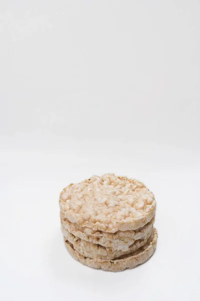 Exquisite Rice Crackers White Surface Copy Space Healthy Eating Hight — Foto de Stock