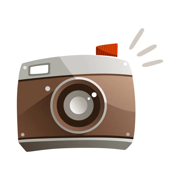 Ilustración de una cámara de dibujos animados con flash. — Vector de stock