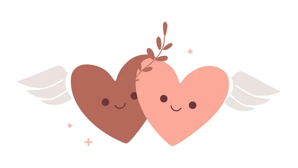 A pair of loving hearts with wings great for Valentines Day, March 8 — Stock Vector