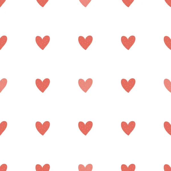 Vector seamless pattern with small red hearts on white backdrop. Valentines day background. Abstract geometric texture, repeat tiles. Love romantic theme. Minimal design for decor, textile, gift paper — Stock vektor