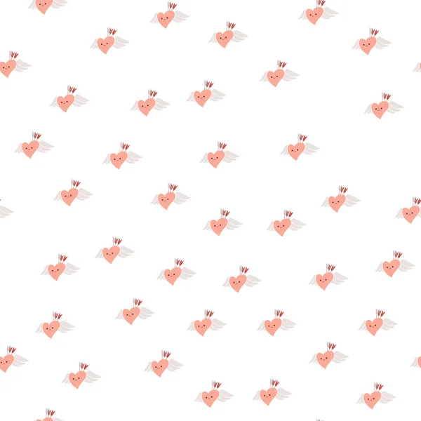 Motif vectoriel sans couture avec de petits cœurs rouges sur fond blanc. Fond Saint-Valentin. Texture géométrique abstraite, tuiles répétées. Thème romantique amour. Conception minimale pour le décor, le textile, le papier cadeau — Image vectorielle